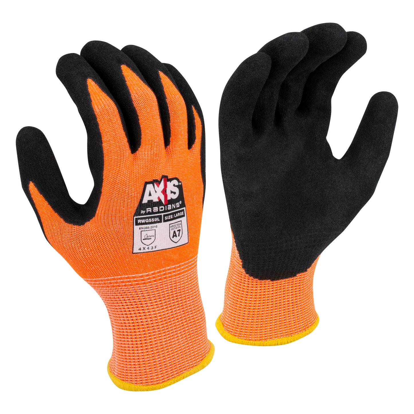 Radians AXIS A7 Sandy Nitrile Coated Cut Protection Glove, Size L #RWG559L