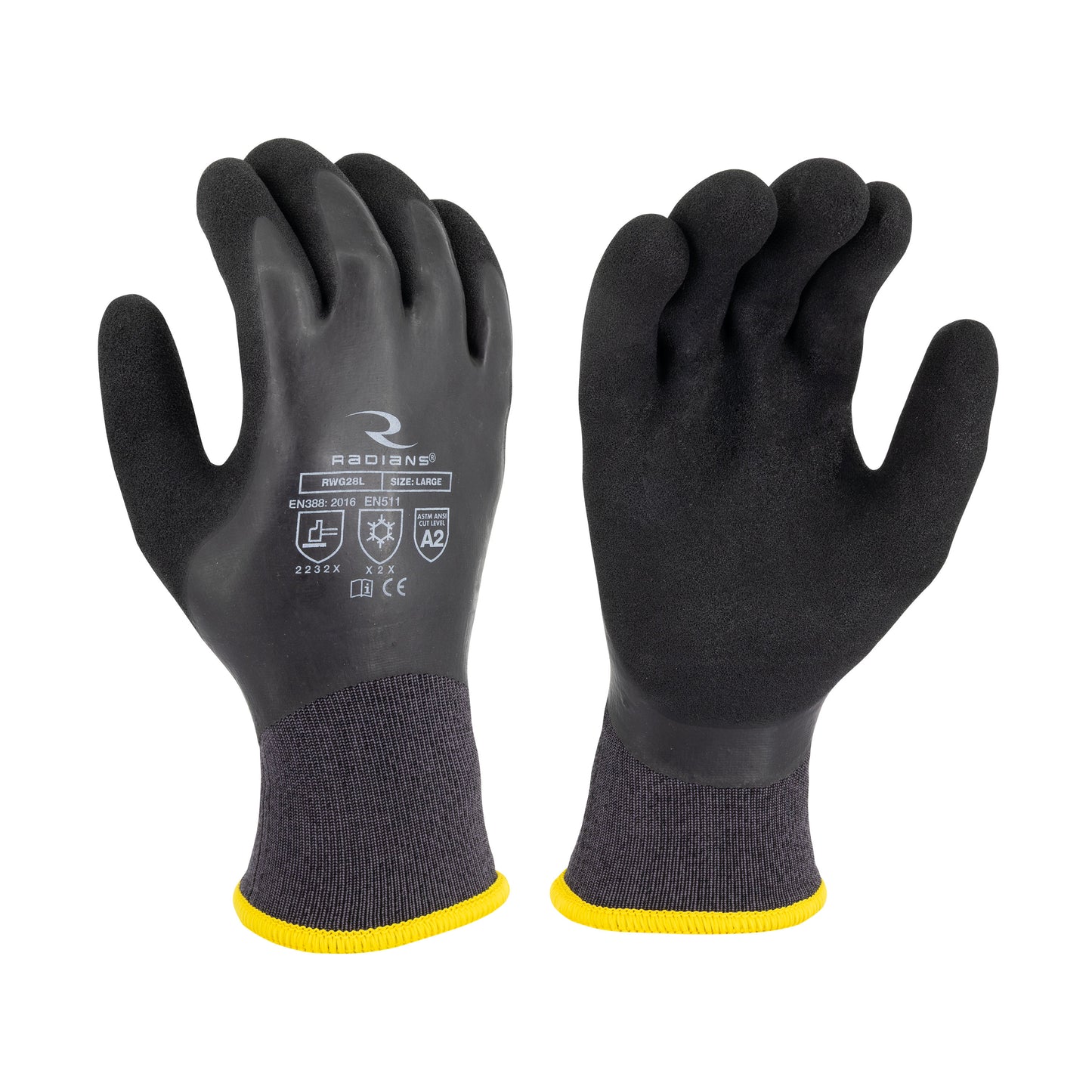 Radians Cut Protection Level A2 Dipped Waterproof Winter Gripper Glove, Size M #RWG28M