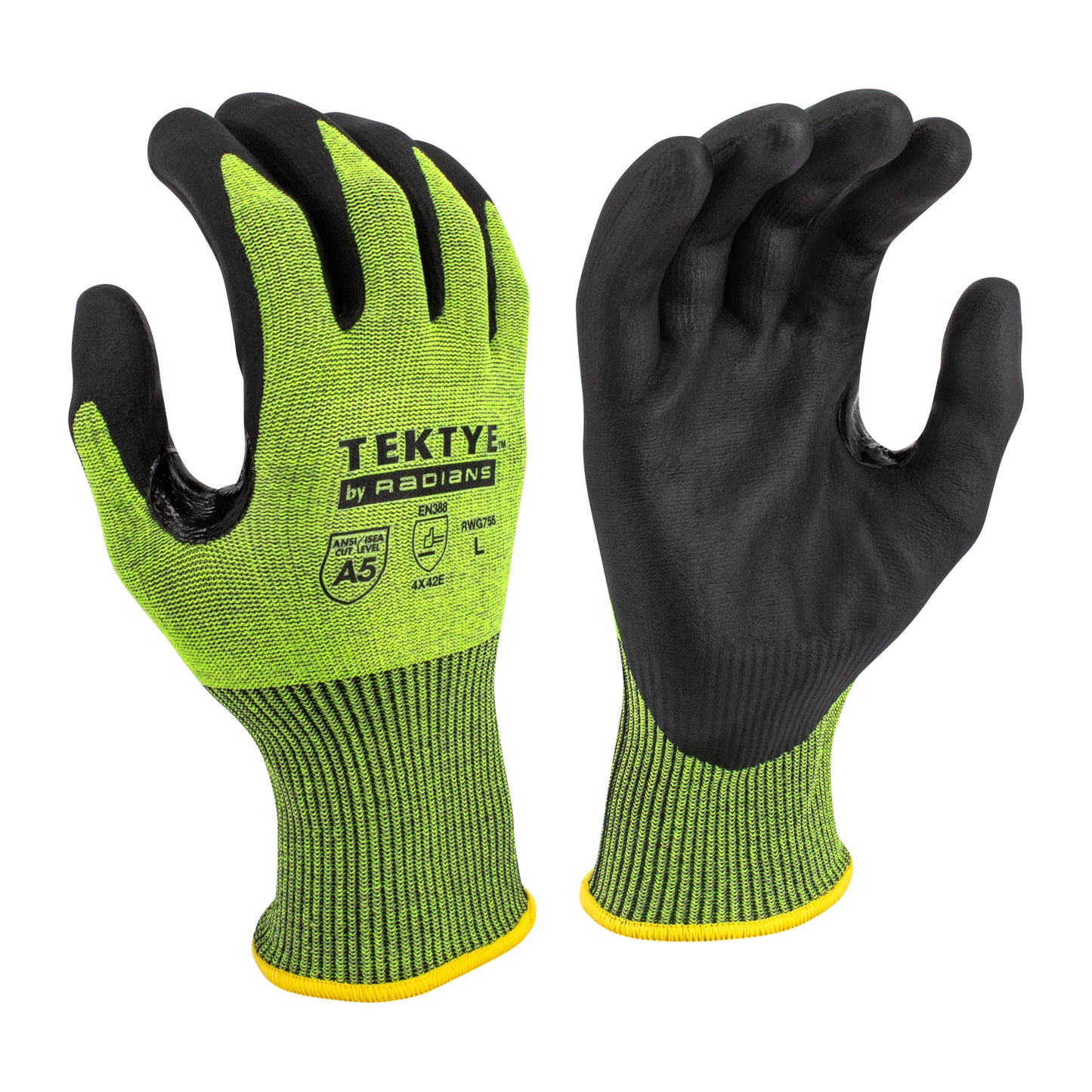 Radians TEKTYE A5 Reinforce Thumb Green Nitrile Dip Cut Protective Work Glove, Size M #RWG755M