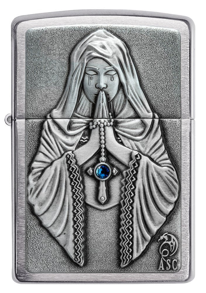 Zippo Anne Stokes Praying Lady Emblem, Brushed Chrome Finish Windproof Lighter #49756
