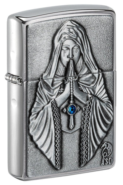 Zippo Anne Stokes Praying Lady Emblem, Brushed Chrome Finish Windproof Lighter #49756