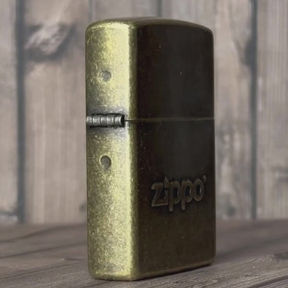 Zippo Stamped Logo Classic Antique Lighter, Brass Finish #28994
