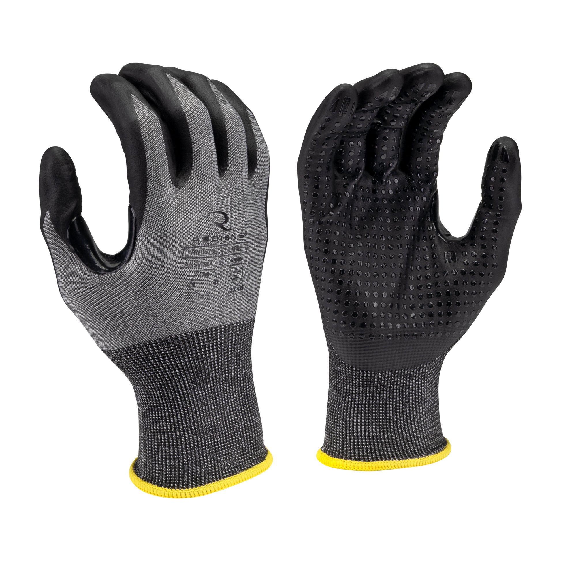 Radians Cut Level A6 HPPE/Tungsten Foam Nitrile Dotted Palm Dip Glove, Size L #RWG579L