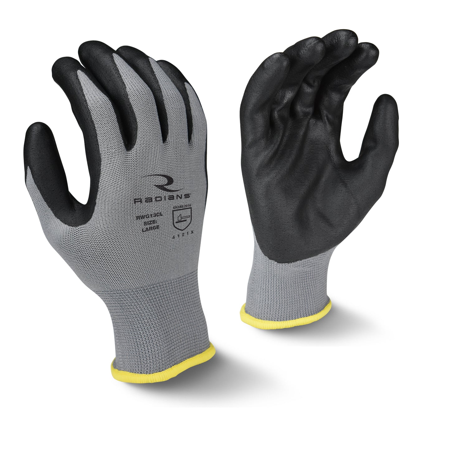 Radians Nylon Shell Foam Nitrile Gripper Glove, Size L #RWG13L