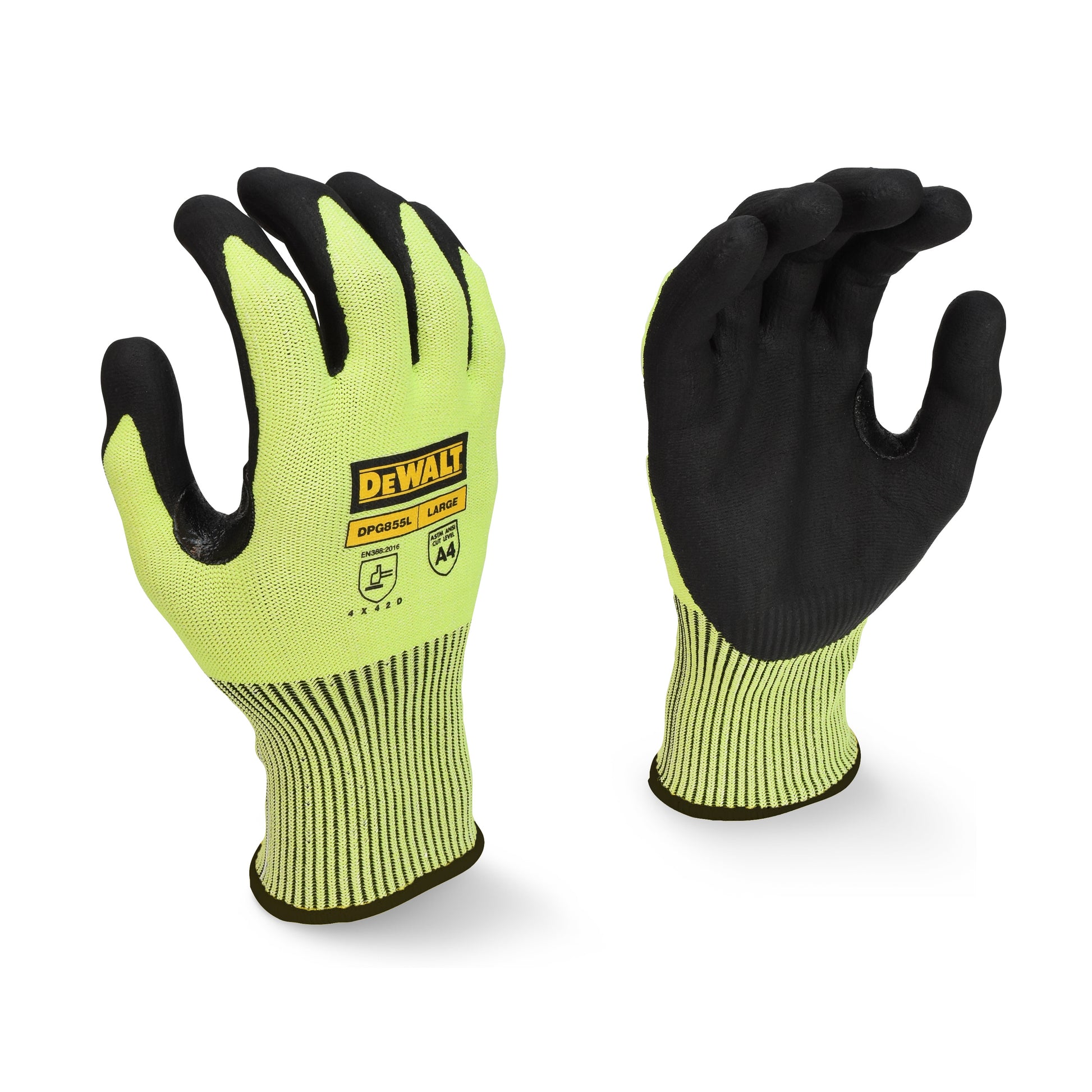 DeWalt Hi-Vis Foam Nitrile A4 Cut Glove, Size L #DPG855L