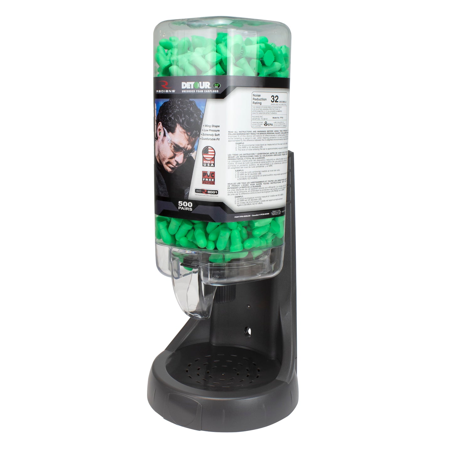 Radians Refillable Dispenser with Deterrent FP34 Plugs, 500 Pair #FPD-500L34