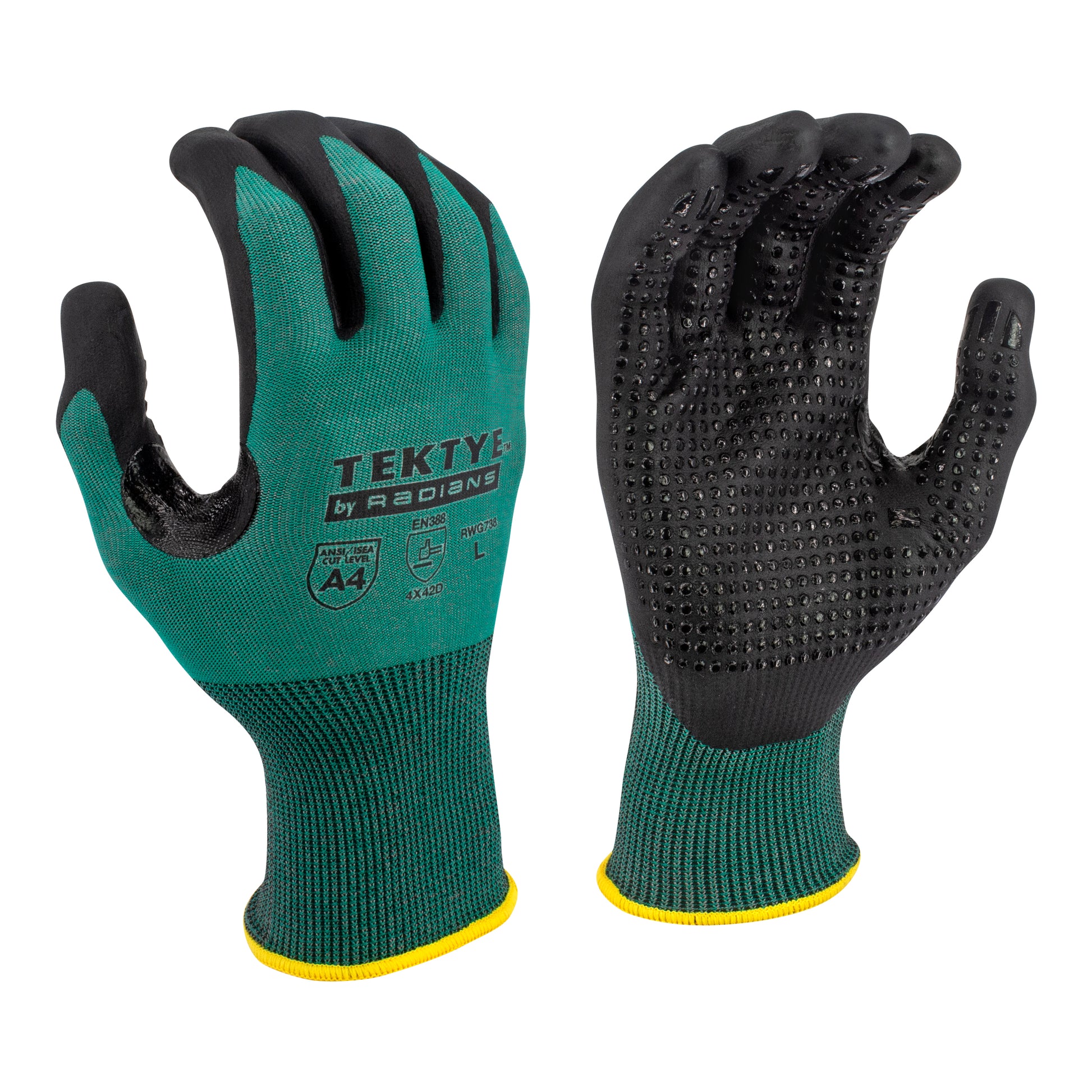 Radians TEKTYE A4 Dark Green Nitrile Dip Cut Protective Work Glove, Size L #RWG738L