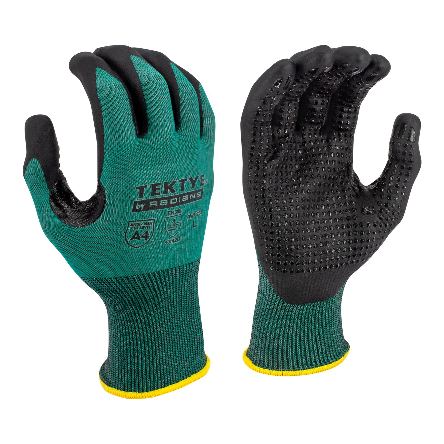 Radians TEKTYE A4 Dark Green Nitrile Dip Cut Protective Work Glove, Size M #RWG738M