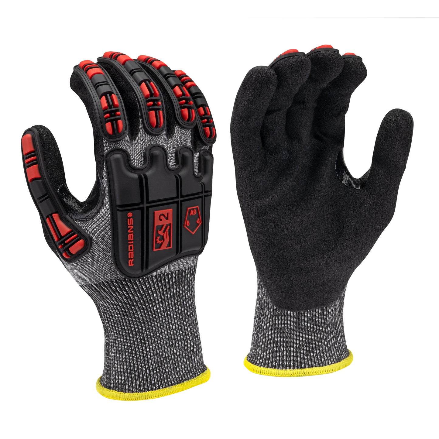 Radians Cut Level A9 HPPE/Nickel Gold Sandy Foam Nitrile Palm Dip Glove, Size L #RWG590L