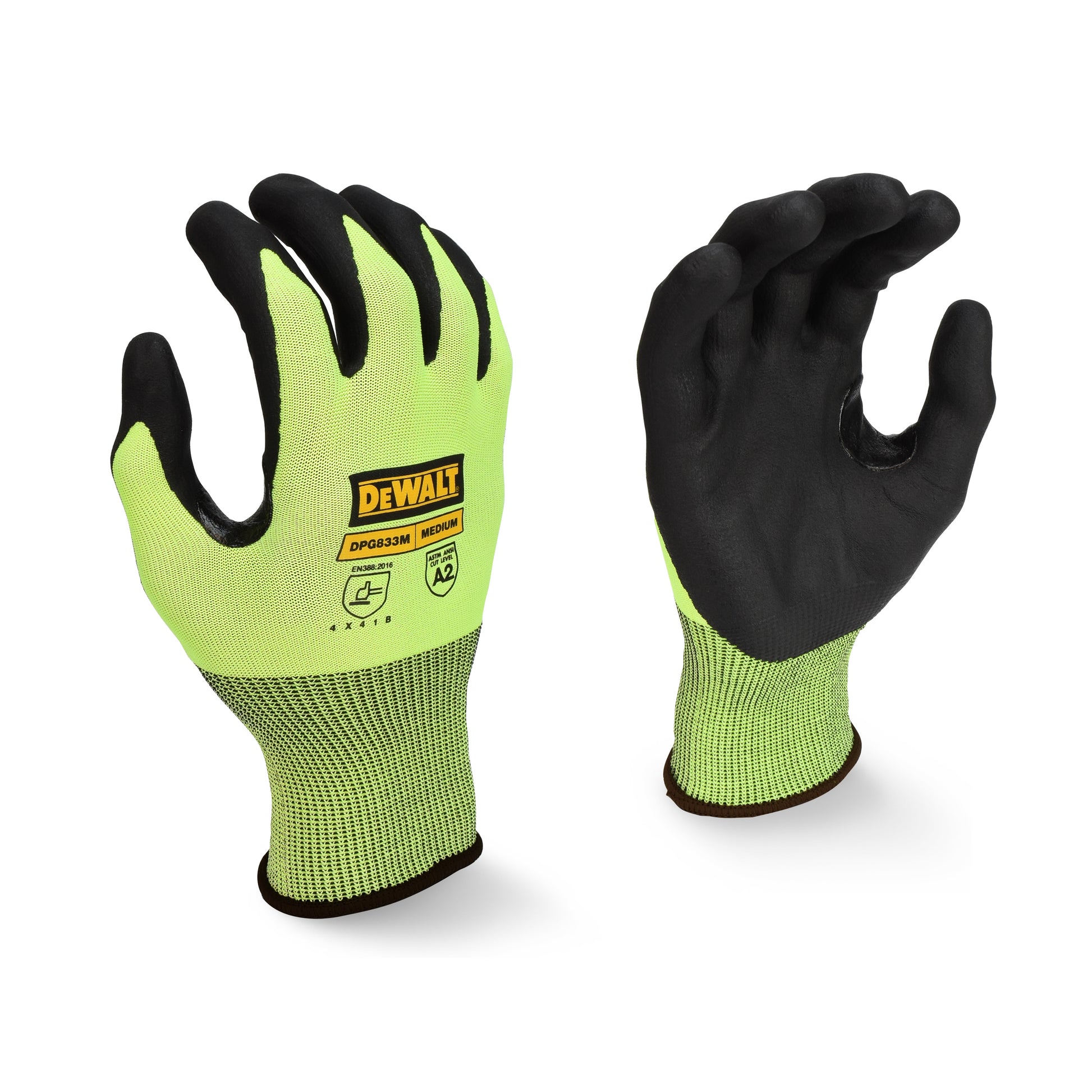 DeWalt Hi-Vis Touchscreen Micro Foam Nitrile A2 Cut Glove, Size M, Tagged #DPG833TM