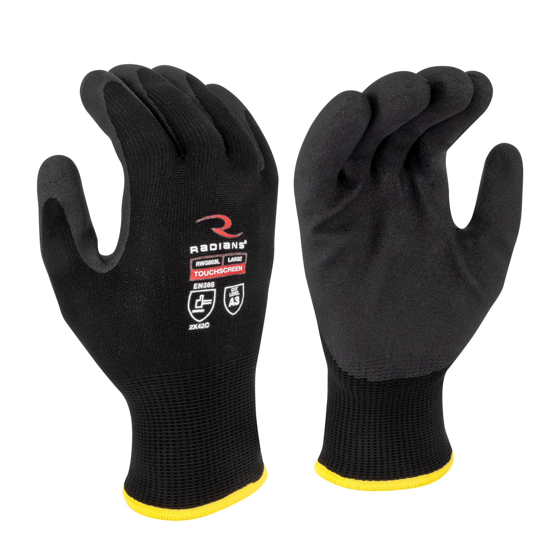 Radians Cut Level A3 Foam PVC Palm Coated Glove, Size L #RWG803L