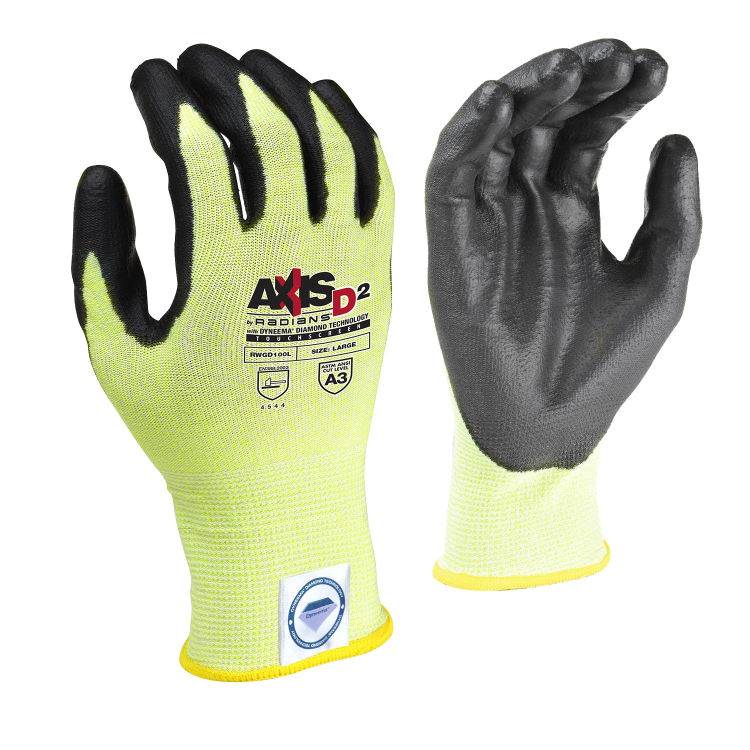 Radians AXIS D2 Dyneema Cut Protection Level A4 Touchscreen Glove, Size L #RWGD100L