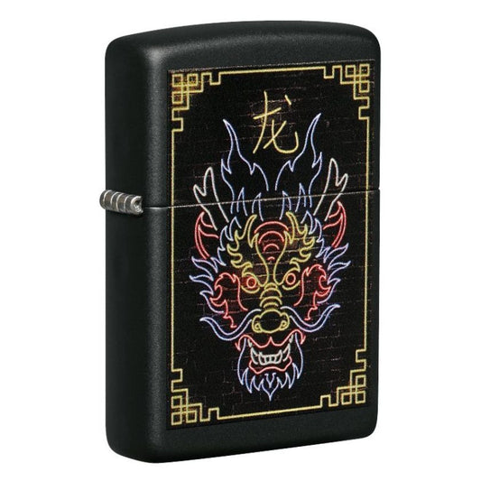 Zippo Neon Dragon Design, Black Matte Finish, Windproof Lighter #49396