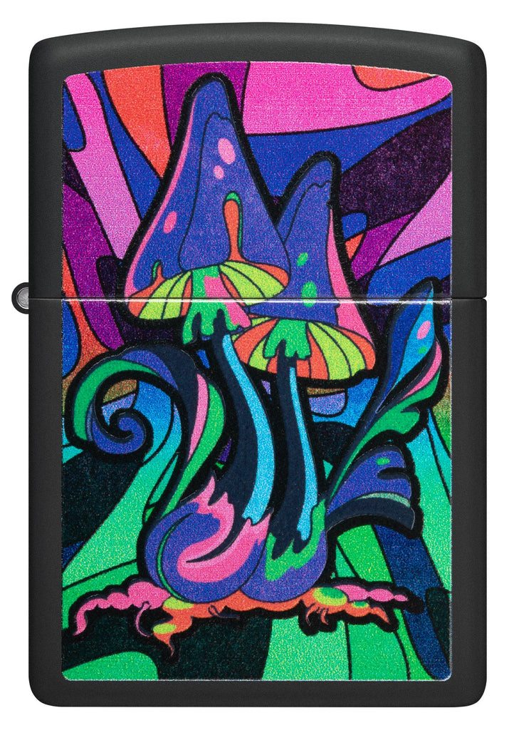 Zippo Black Light Mushroom Design, Black Matte Lighter #48386