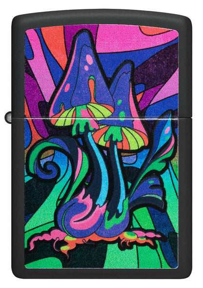 Zippo Black Light Mushroom Design, Black Matte Lighter #48386