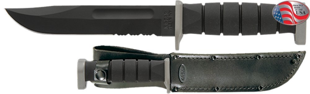 Ka-Bar D2 Extreme Fixed Blade, Serrated Edge + Leather Sheath, Made in USA #1283