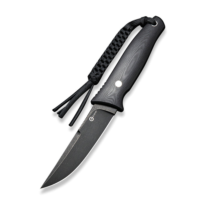Civivi Tamashii Knife + Black Kydex Clip Sheath + Paracord, Black Handle, Black Blade #C19046-3