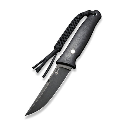 Civivi Tamashii Knife + Black Kydex Clip Sheath + Paracord, Black Handle, Black Blade #C19046-3