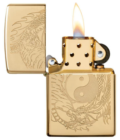 Zippo Tiger & Dragon, Yin & Yang, Engraved, Genuine Windproof Lighter #49024