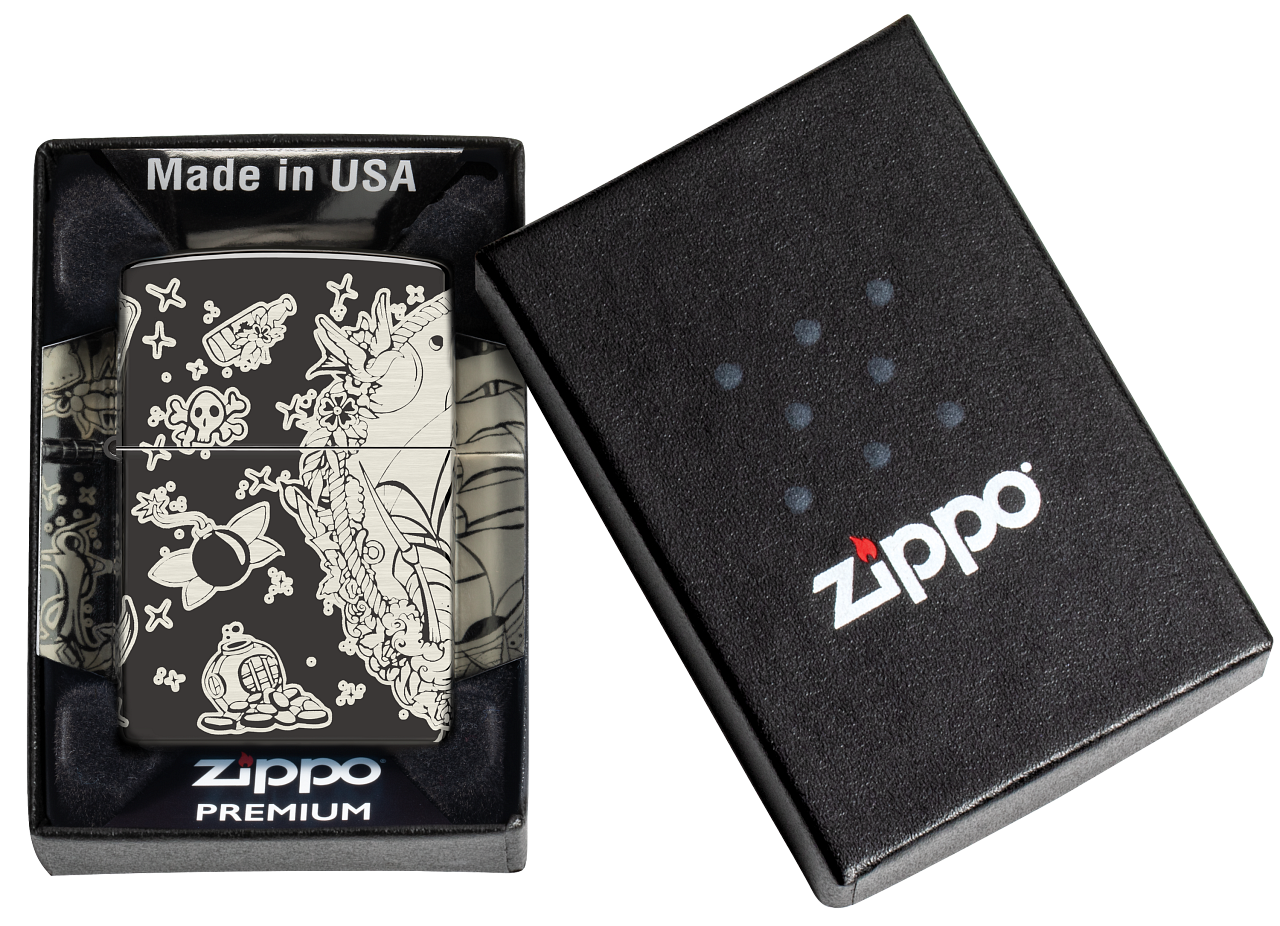 Zippo Nautical Tatto Design, High Polish Black Lighter #48398