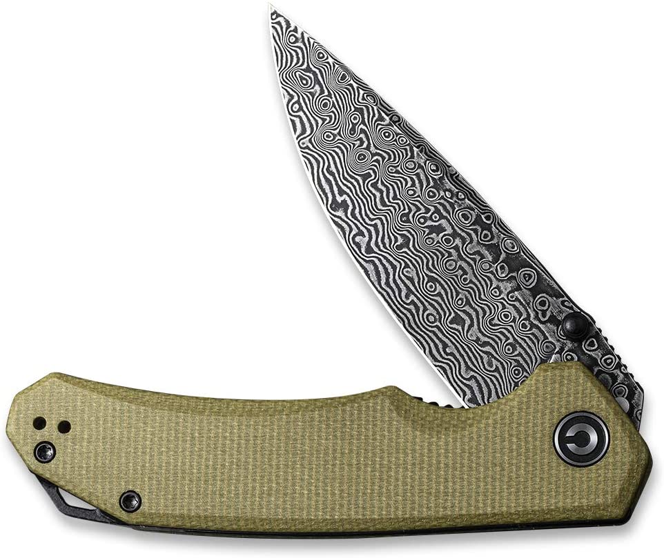CIVIVI Brazen Knife, Damascus Blade + Olive Micarta Handle #C2102DS-2