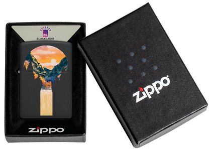 Zippo Mountain View Black Light Design, Black Matte Lighter #48676