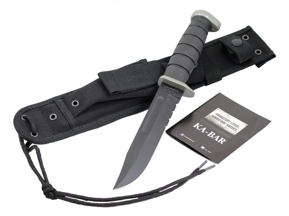 KA-BAR D2 Fighting/Utility Knife, Black Cordura Sheath, Serr Edge #1281