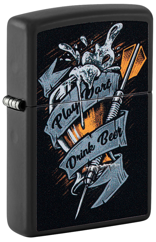 Zippo Play Darts Drink Beer, Black Matte Lighter #48679