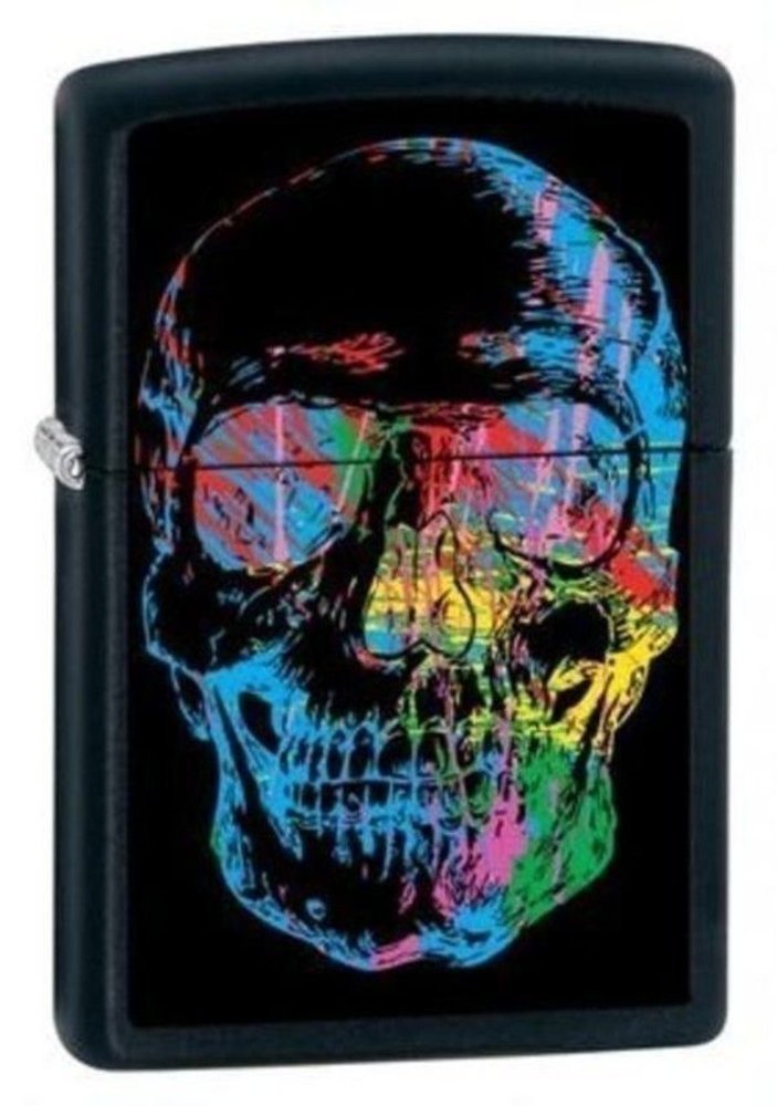 Zippo Colorful Skull, Black Matte Finish, Genuine Windproof Lighter #28042