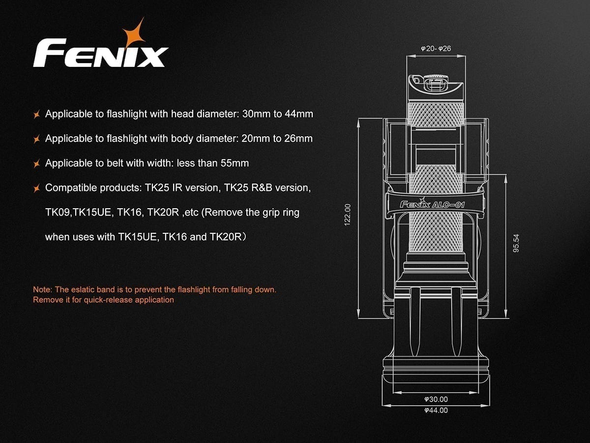 Fenix ALC-01 Quick Release Belt Clip + Elastic Band #ALC-01