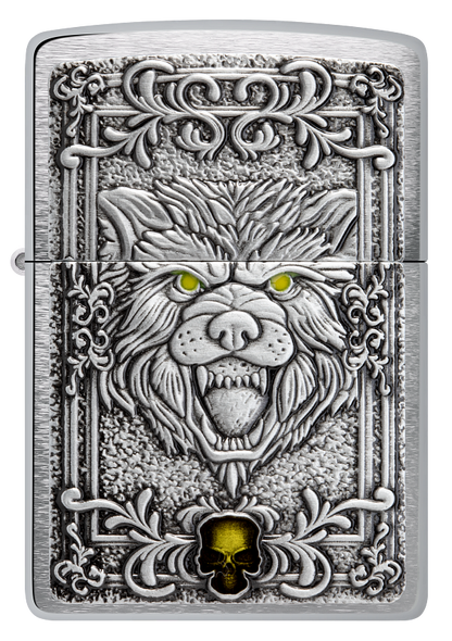 Zippo Wolf Emblem Design, Brushed Chrome Lighter #48690