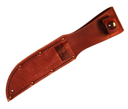 KA-BAR Short USA Knife, Serr. Edge, Brown Leather Sheath, Leather Handle #1261CP