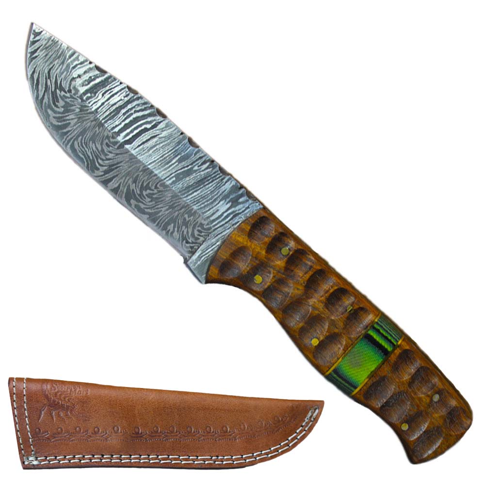 Scorpion Mart Handmade Damascus Steel Knife, Rosewood Handle + Sheath #KNIFE17