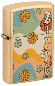 Zippo Retro Flower Power Design, High Polish Brass Lighter #48503