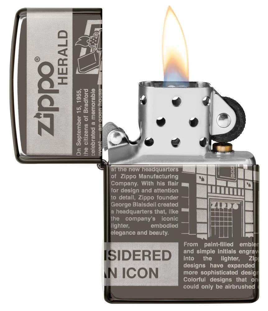 Zippo Newsprint Design, 360° Laser Engraved Black Ice Finish Lighter #49049