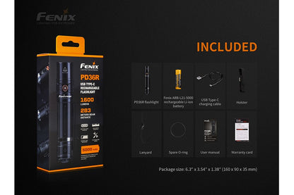 Fenix PD36R Rechargeable Tactical Flashlight, 1600 Lumens + Accessories #PD36R