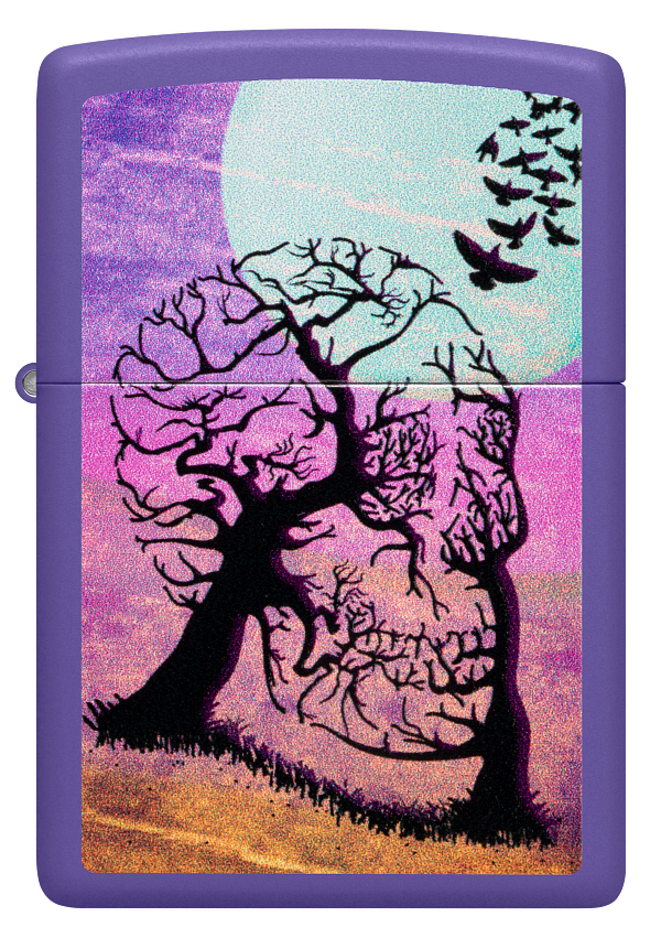 Zippo Skull in Tree Illusion, Purple Matte Lighter #48638