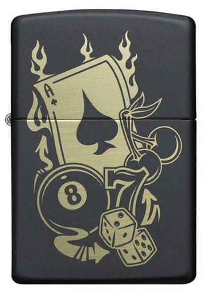 Zippo Gambling Casino Billiards Design, Black Matte Windproof Lighter #49257