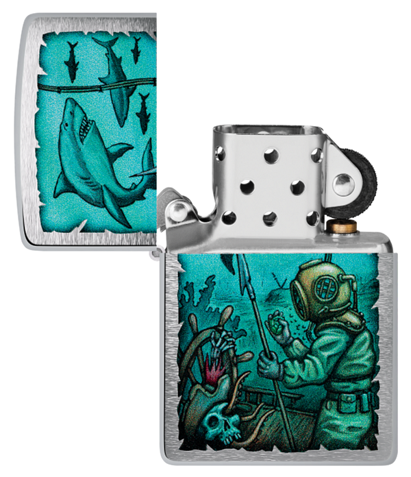 Zippo Nautical Underwater Explorer Design, Brushed Chrome Lighter #48561