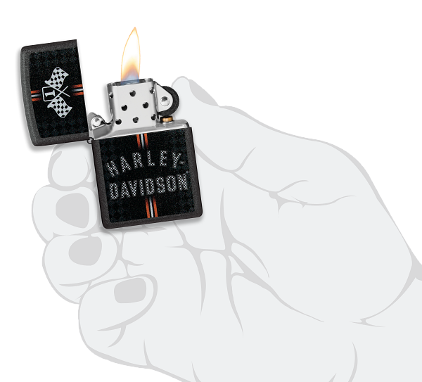 Zippo Harley Davidson Flags Design, Black Crackle Lighter #48558