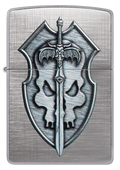 Zippo Medieval Sword and Shield Skull, Linen Weave Finish Lighter #48372