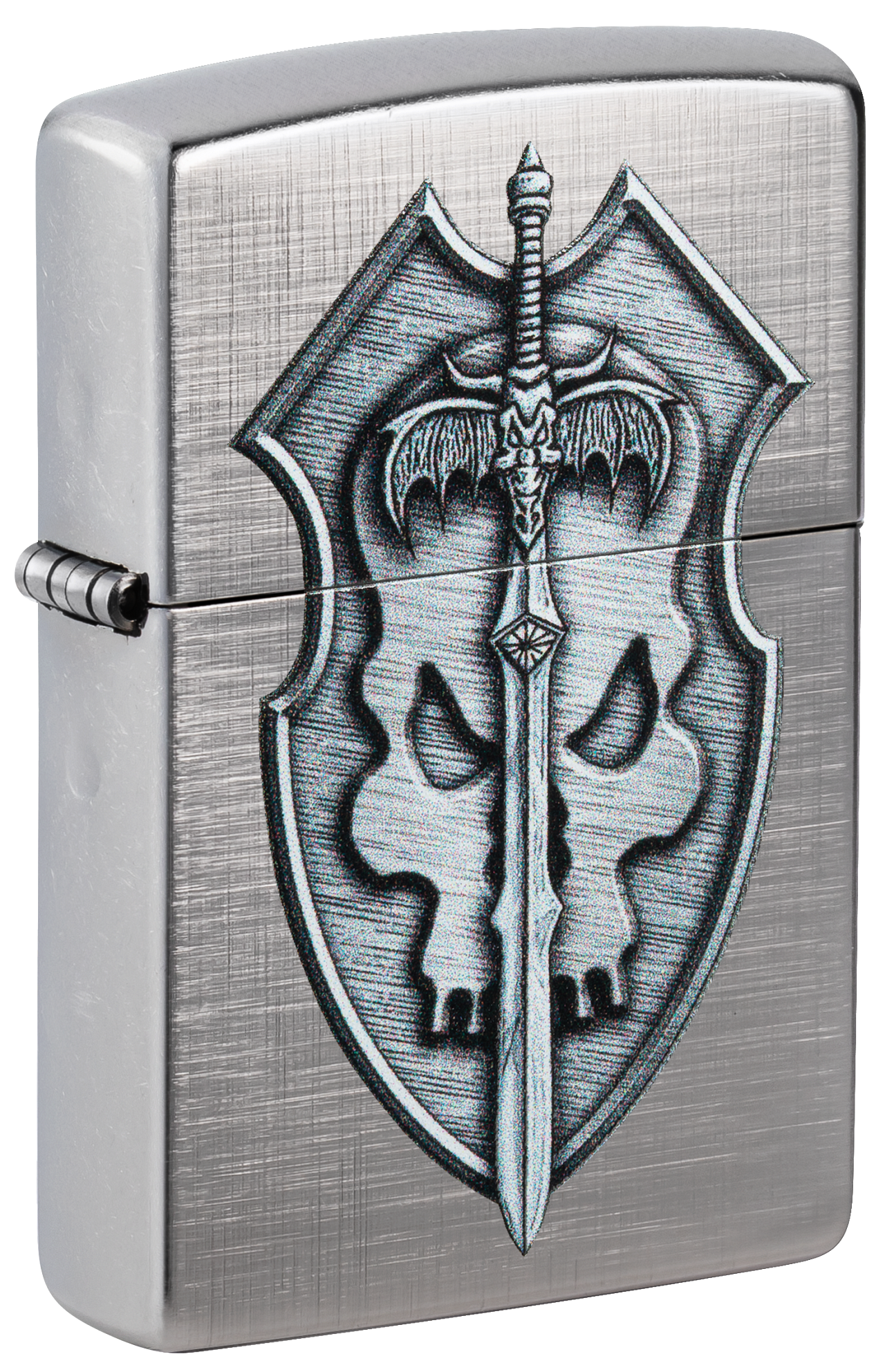 Zippo Medieval Sword and Shield Skull, Linen Weave Finish Lighter #48372