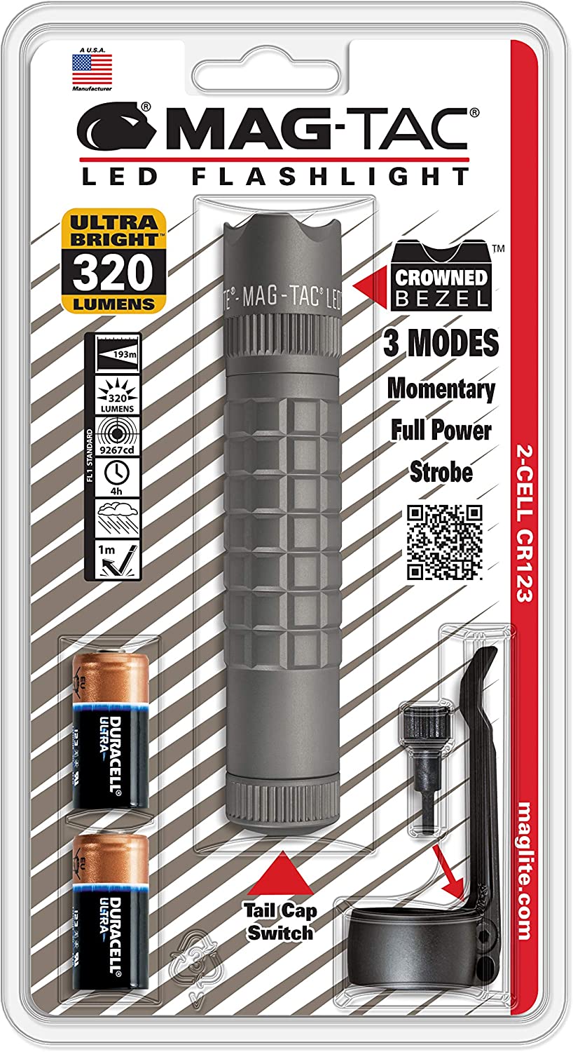 MAGLITE MAG-TAC CR123 LED Flashlight Crowned Bezel, Urban Grey #SG2LRC6