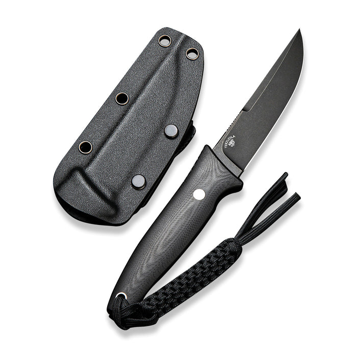 Civivi Tamashii Knife + Black Kydex Clip Sheath + Paracord, Black Handle, Black Blade #C19046-3