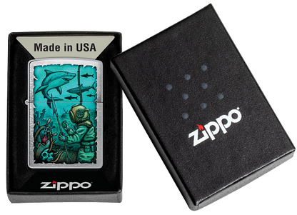 Zippo Nautical Underwater Explorer Design, Brushed Chrome Lighter #48561