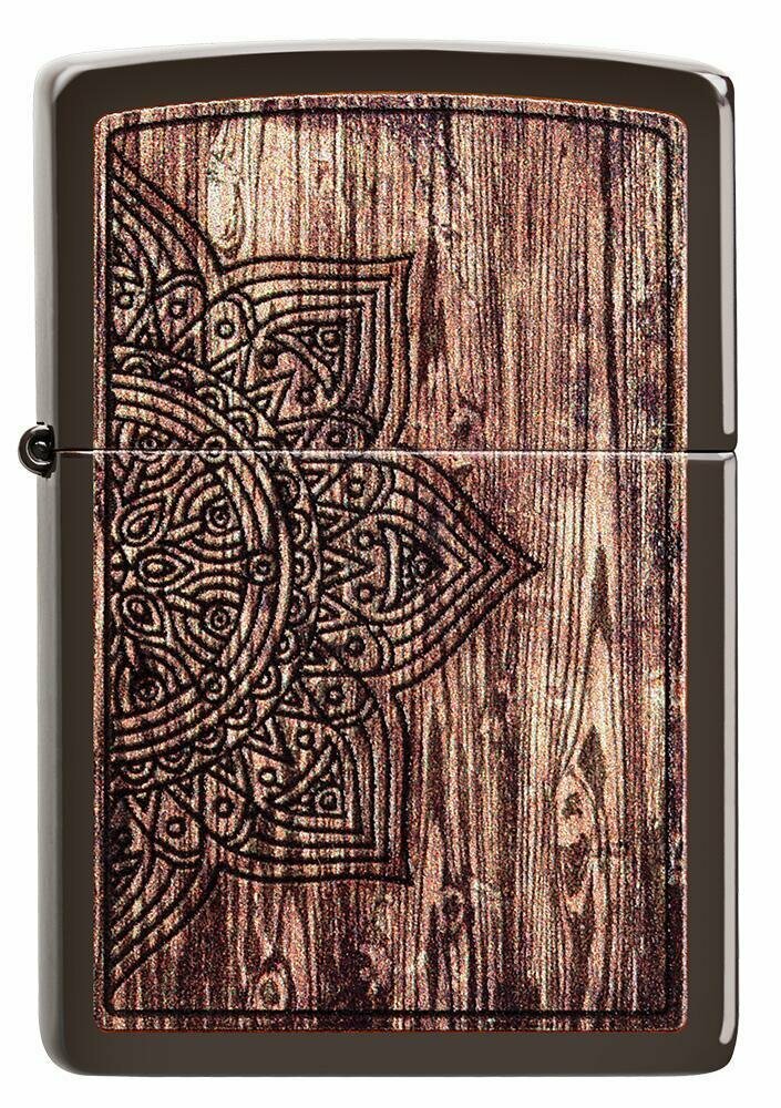 Zippo Wood Mandala Buddhism Hinduism, Brown Windproof Pocket Lighter #49184