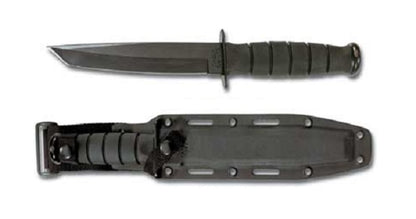 KA-BAR Short Knife, Tanto Straight Edge Blade, Black Handle, Hard Sheath #5054