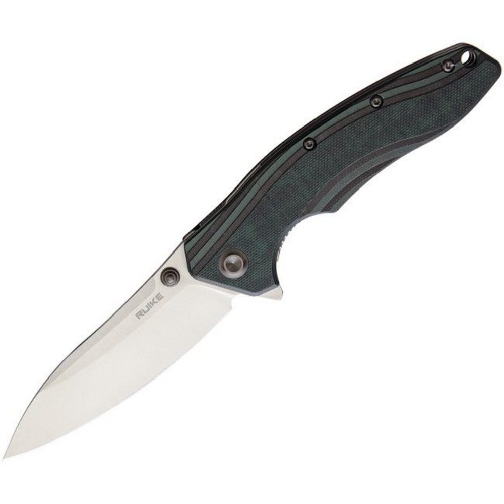 Ruike P841L, 14C28N Plain Blade, Green/Black G-10 Handle + Pocket Clip #P841L