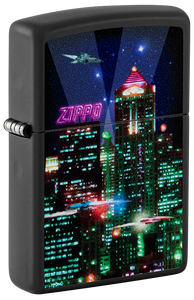 Zippo Cyberpunk City at Night Color Image Design, Black Matte Lighter #48506