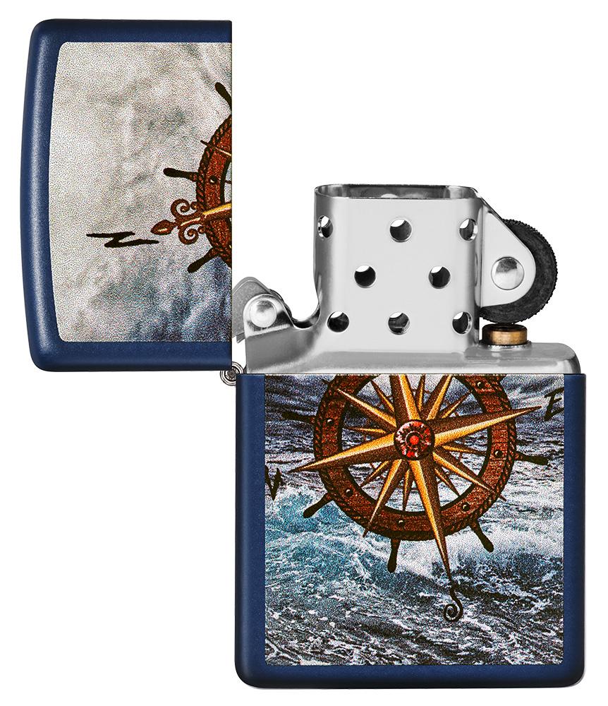 Zippo Compass Design, Navy Matte Finish, Windproof Lighter #49408
